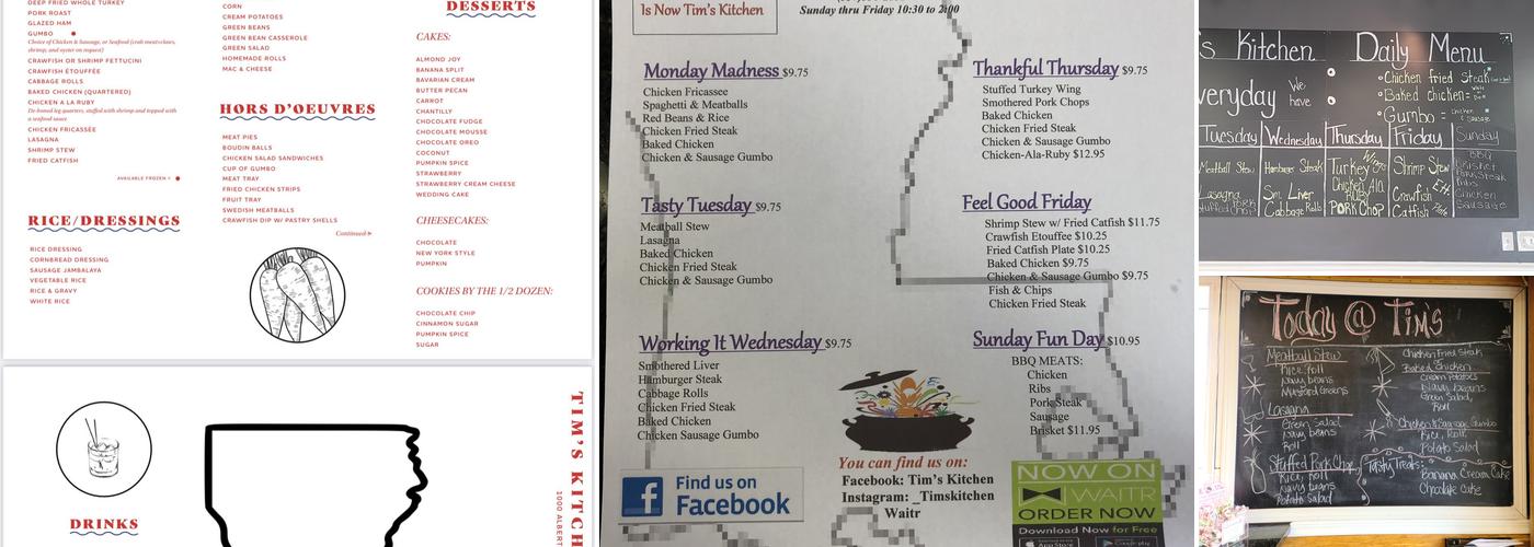 Tim’s Kitchen Menu