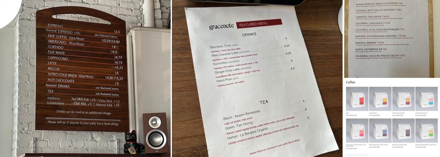 Gracenote Coffee Boston Menu