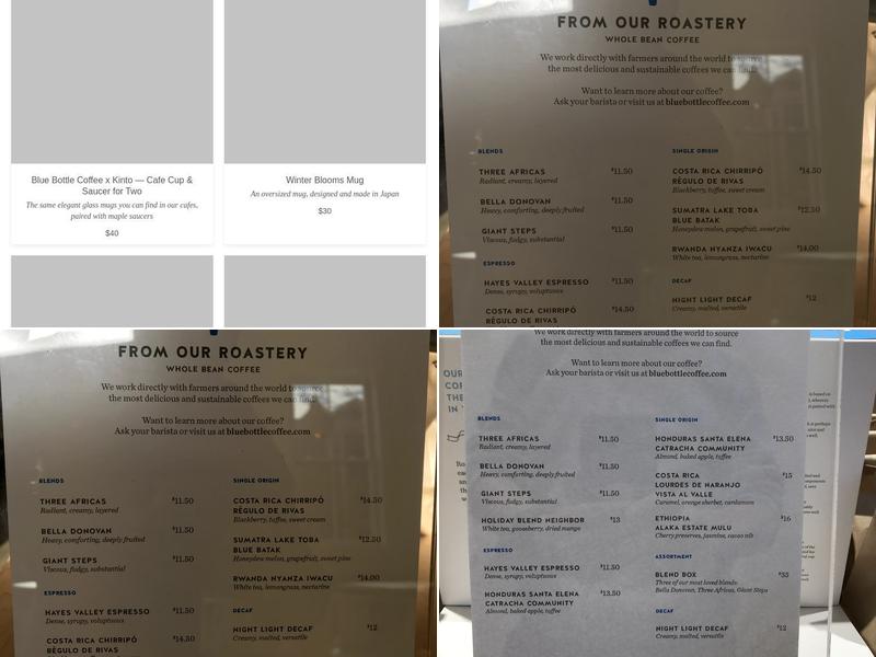 Blue Bottle Coffee Menu