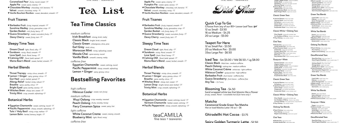 teaCAMILLA Menu