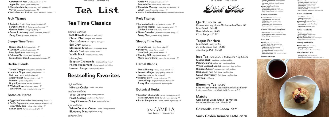 teaCAMILLA Menu