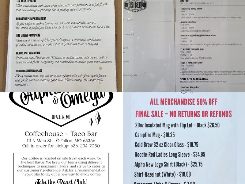 Alpha & Omega Roasting Company Menu