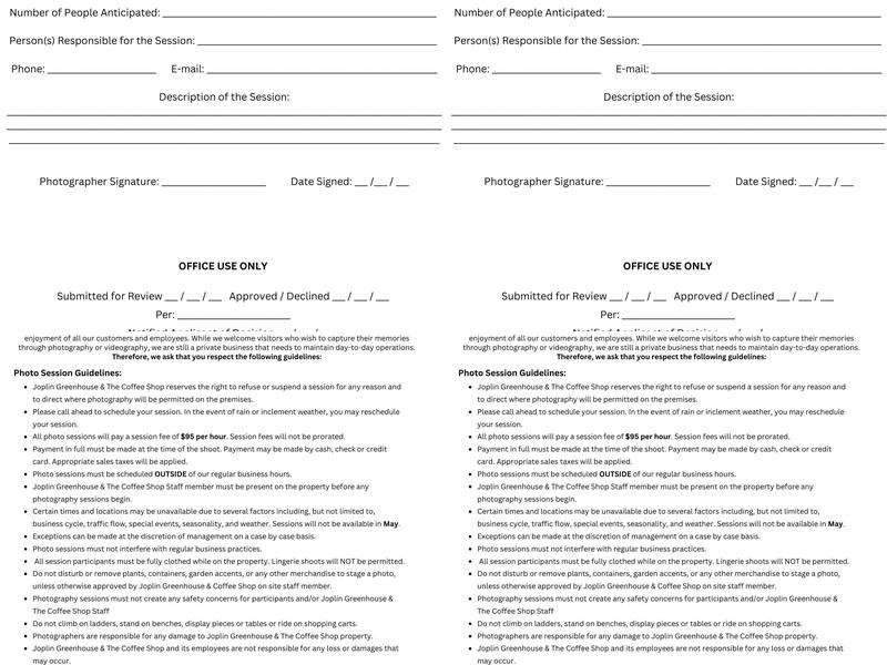 Joplin Greenhouse and the Coffee Shop Menu