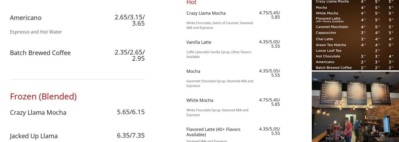 Crazy Llama Coffee Menu