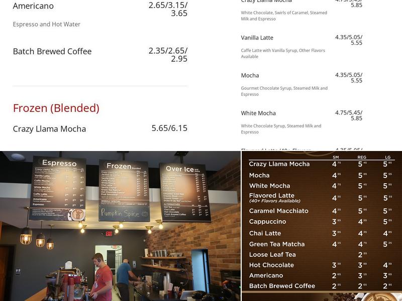 Crazy Llama Coffee Menu