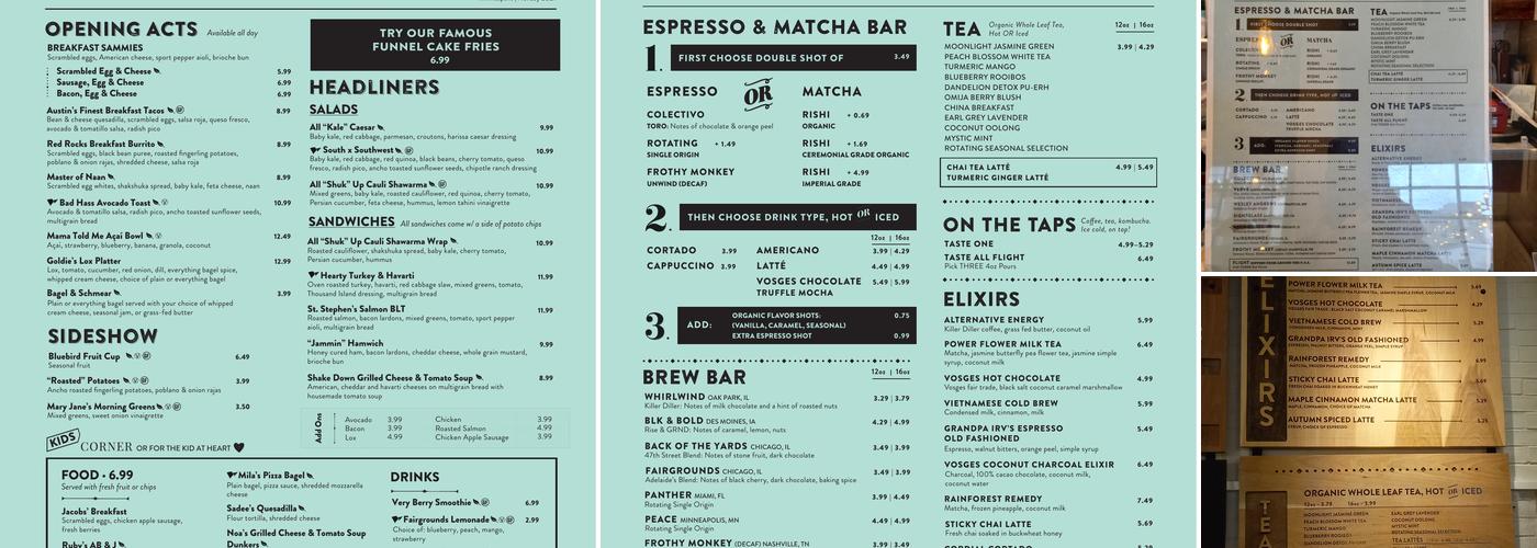 Fairgrounds Craft Coffee and Tea Menu