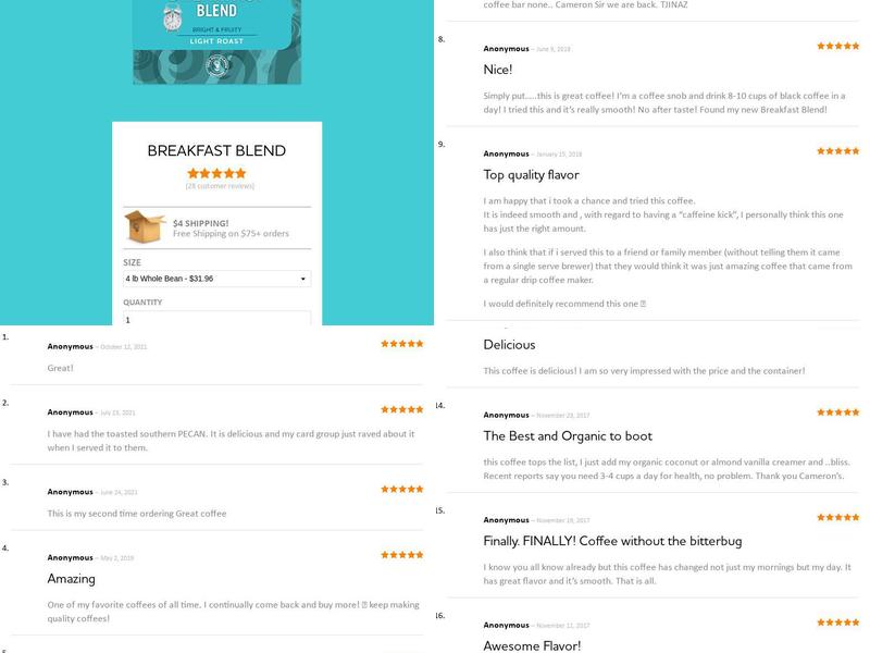 Cameron's Coffee Menu