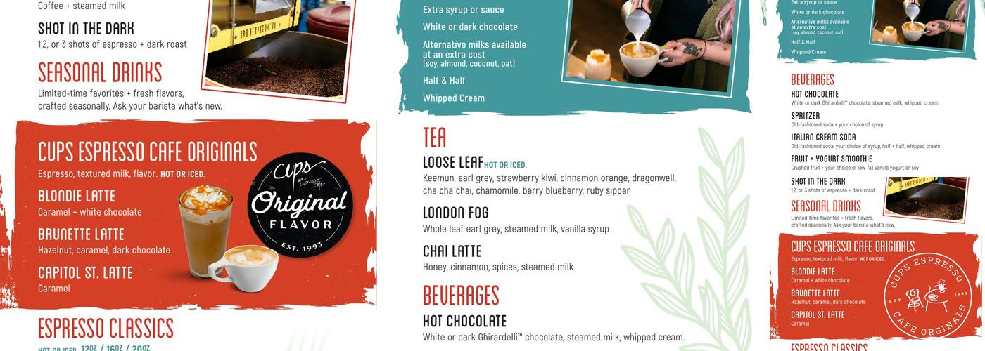 Cups Espresso Cafe Menu