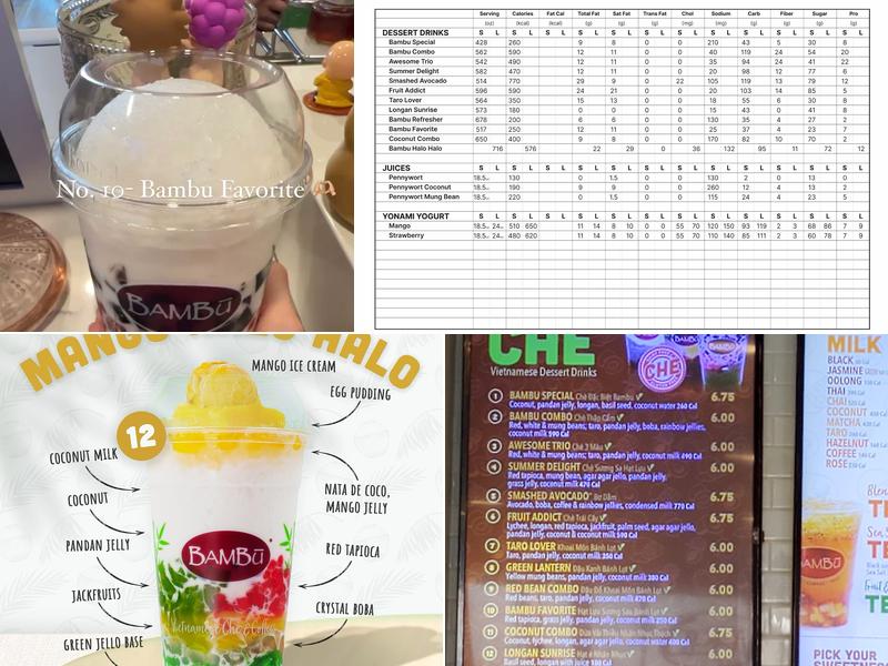 Bambu Desserts and Drinks Menu
