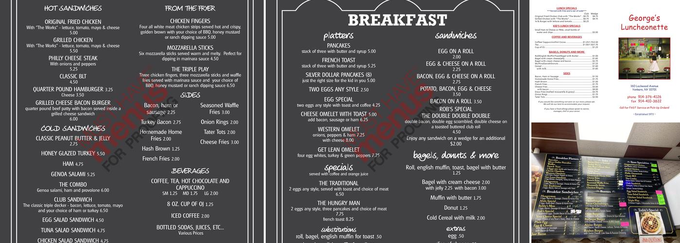 George's Luncheonette Menu