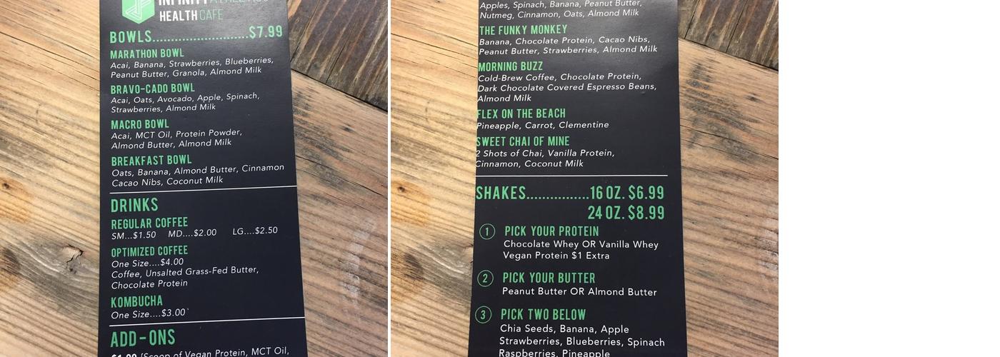 Infinity Athletics Menu
