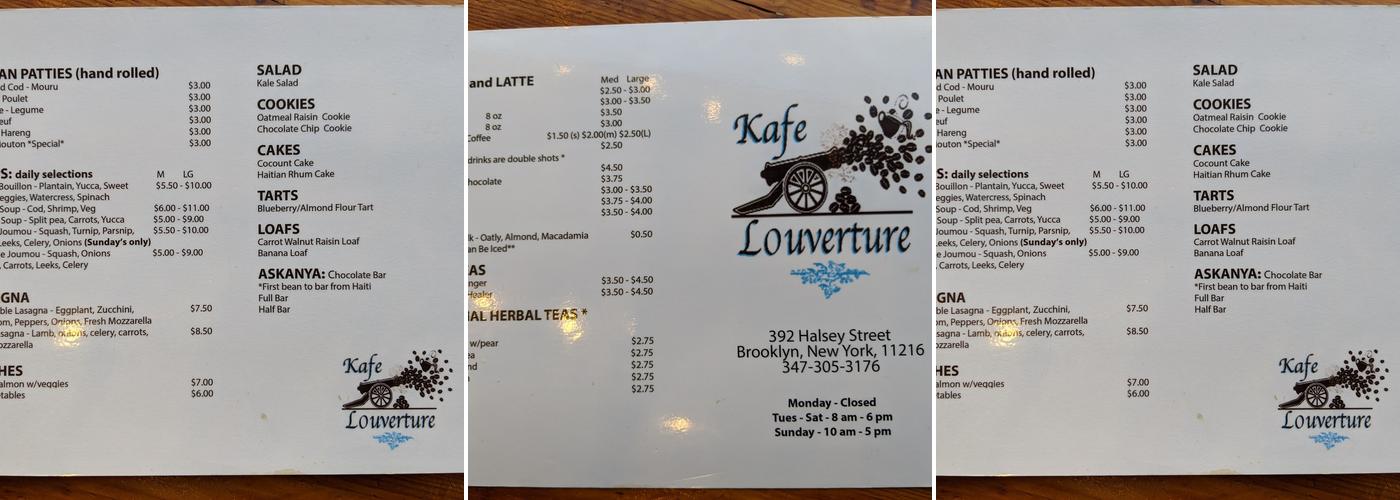 Kafe Louverture Menu