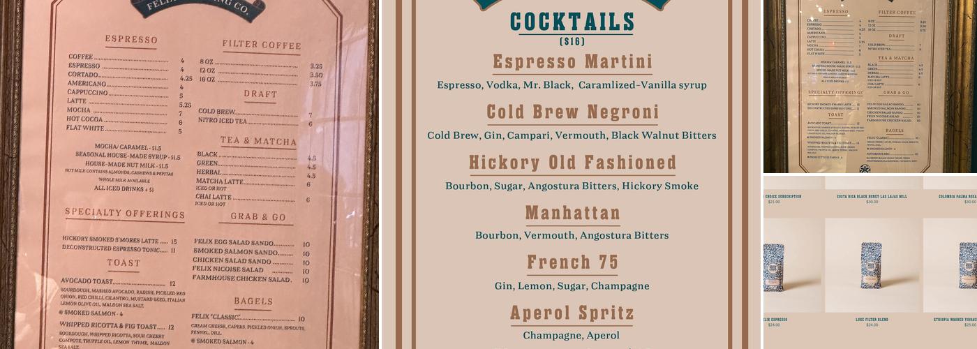 Felix Roasting Co. Menu