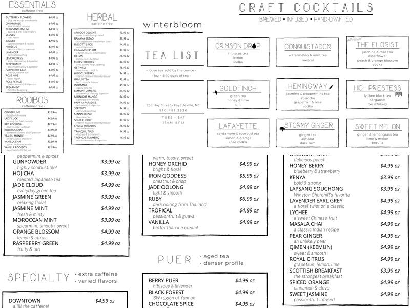 Winterbloom Tea Menu
