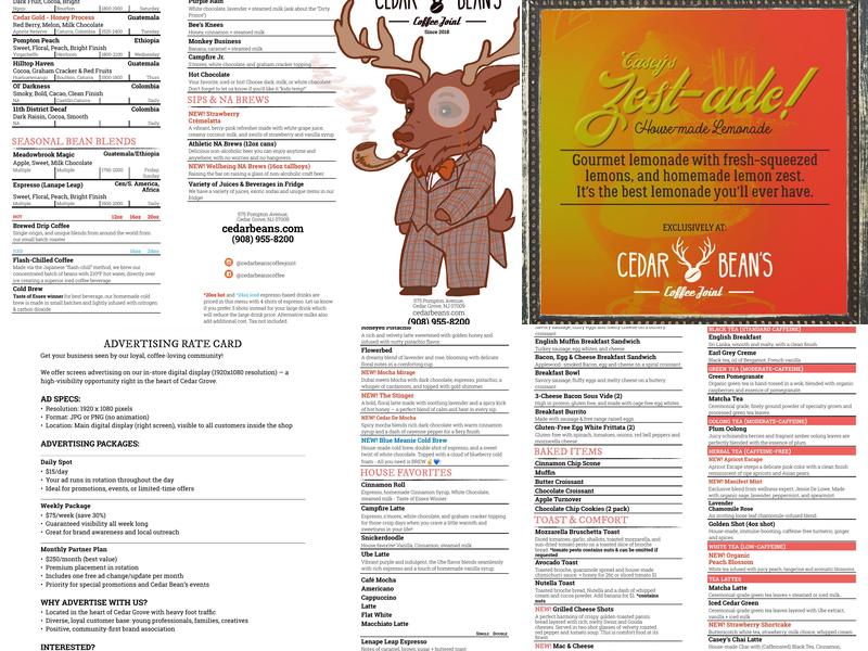 Cedar Bean's Coffee Joint Menu
