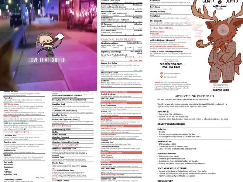 Cedar Bean's Coffee Joint Menu