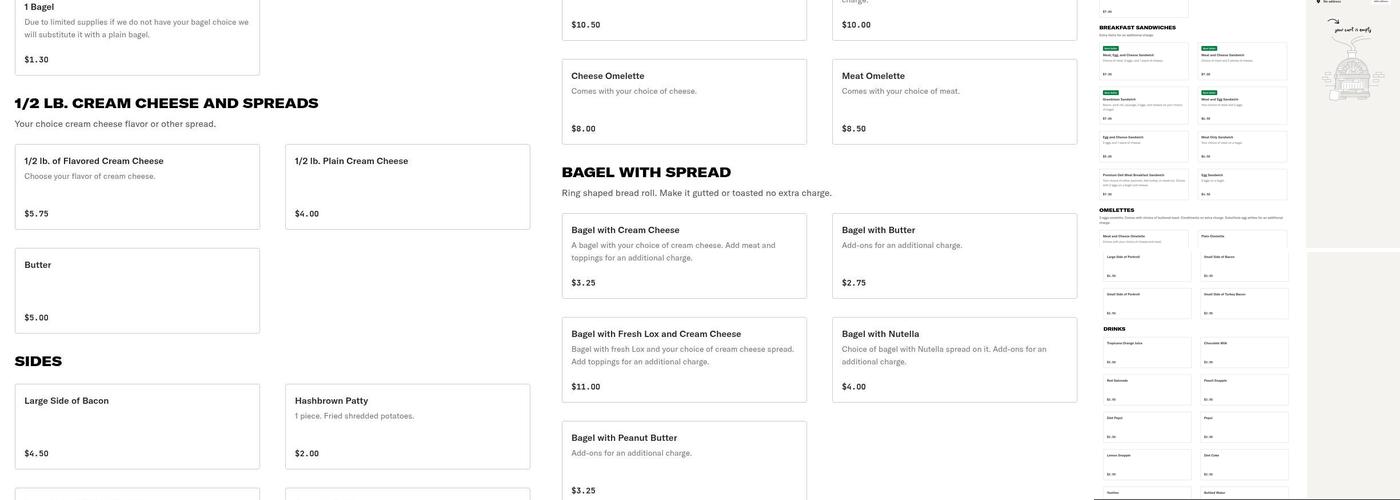 Terrigani's Bagels Menu