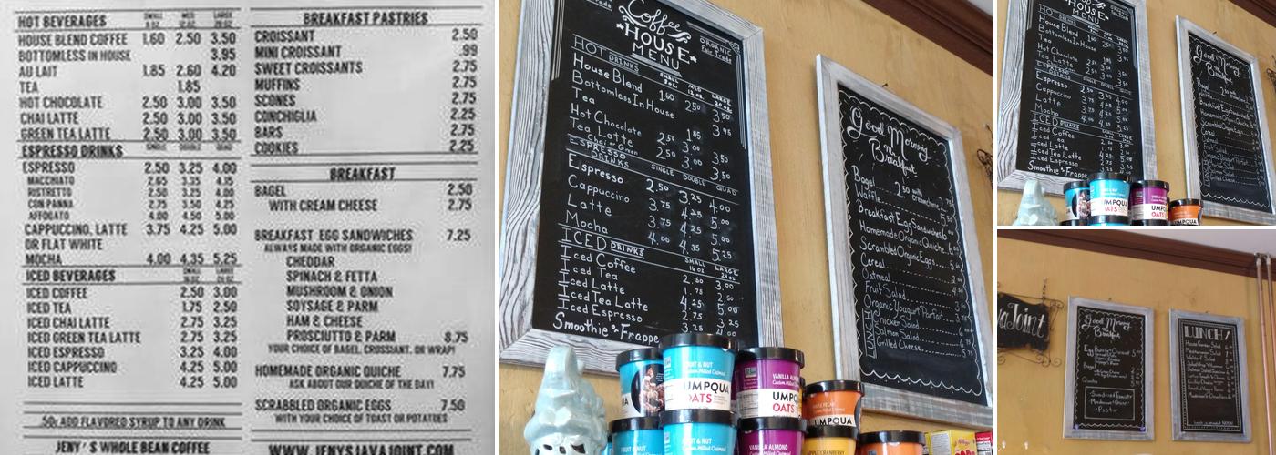 Jeny's Java Joint Menu