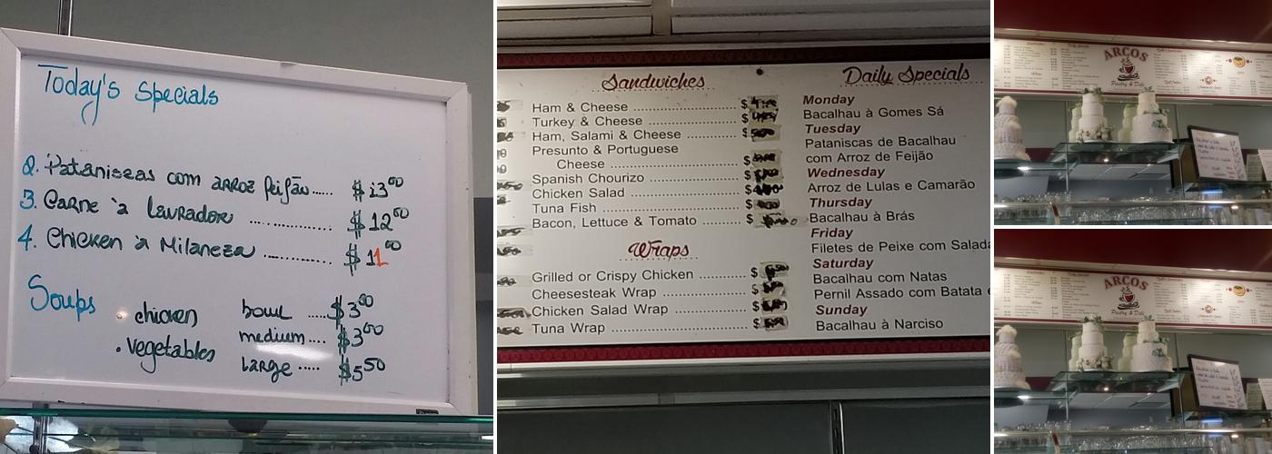 Arcos Pastry Menu