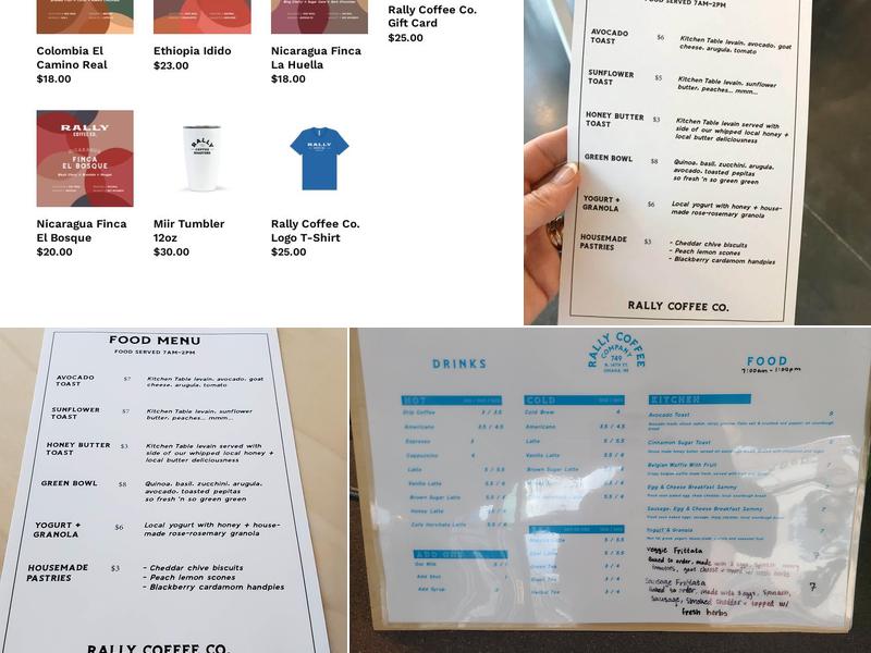 Rally Coffee Co. Menu