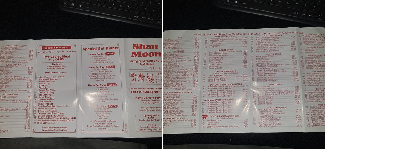 Shan Moon Menu