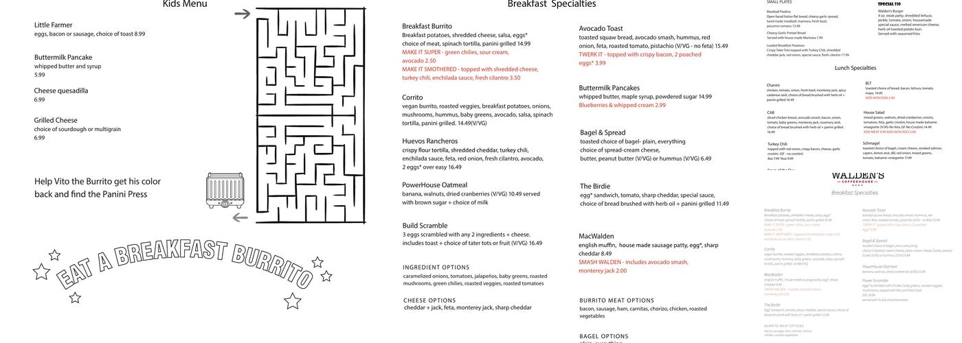 Walden's Coffeehouse Menu