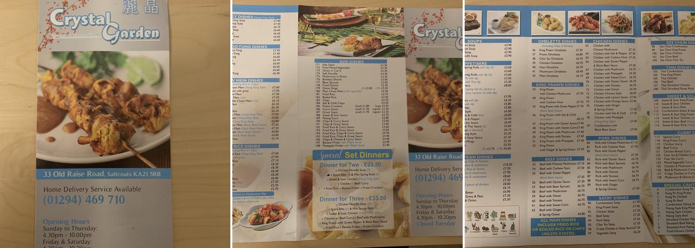 Crystal Gardens Menu