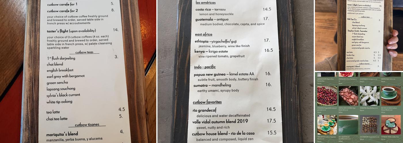 Cutbow Coffee Menu