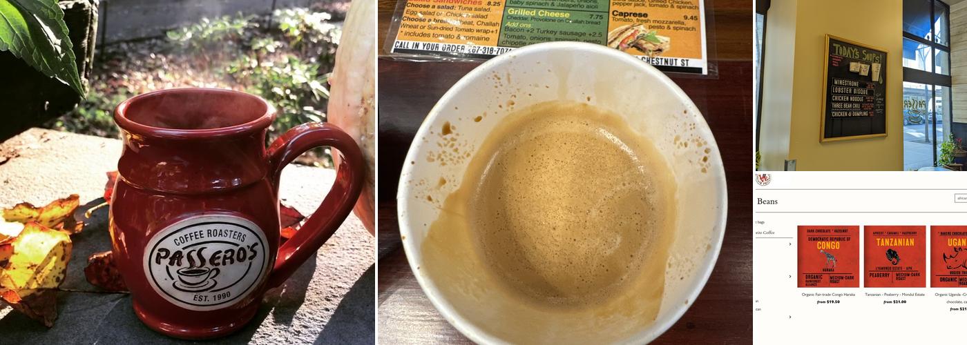 Passero's Coffee Roasters Menu