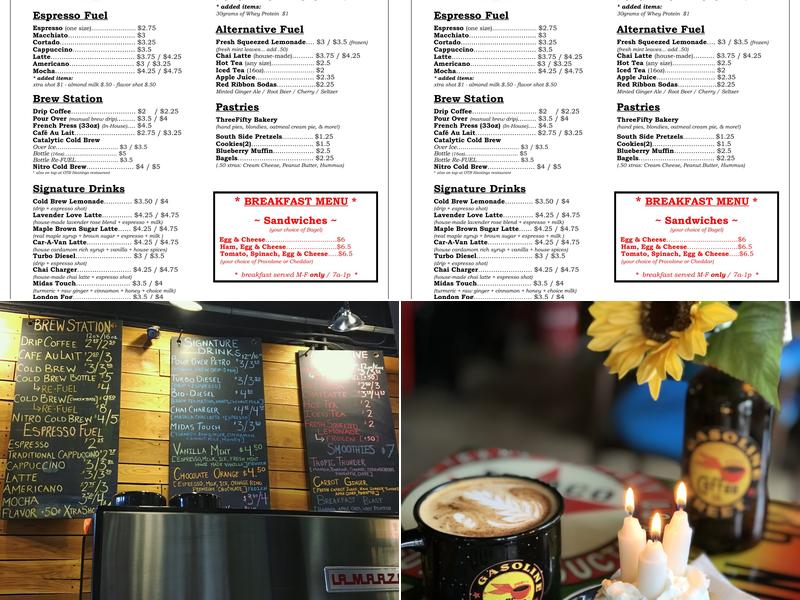 Gasoline Street Coffee Company. Menu