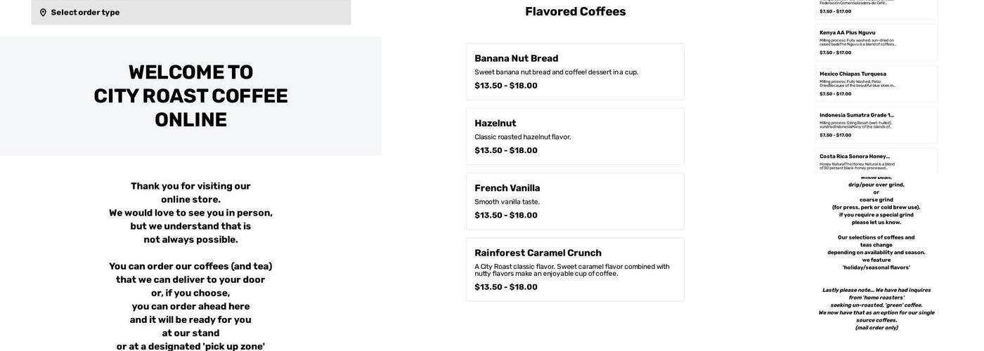 City Roast Coffee Menu
