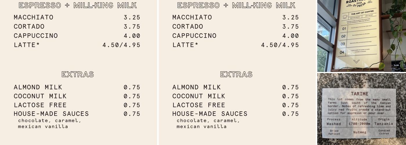 Merit Coffee Menu