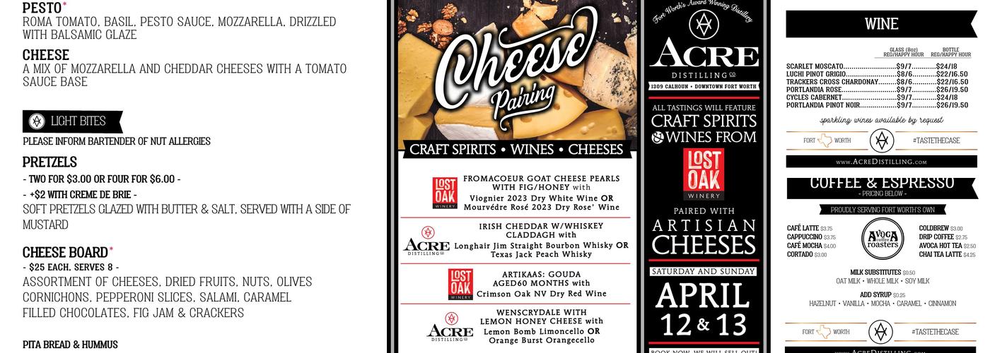 Acre Distilling Co. Menu