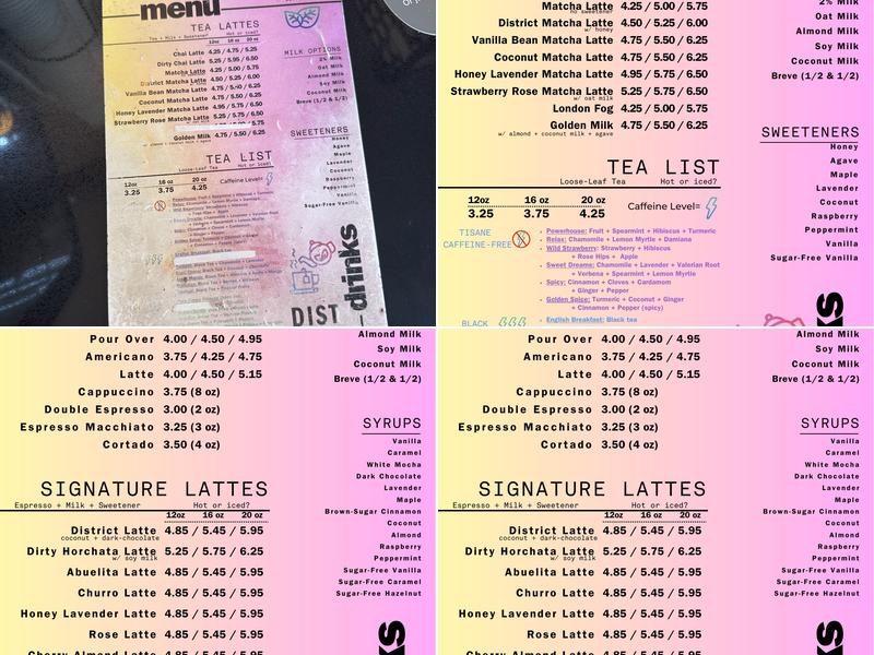 District Coffee Co. Menu