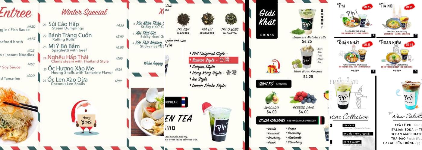 Phi Coffee & Tea Menu