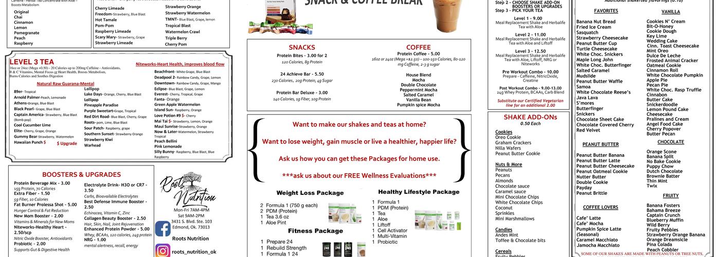 Roots Nutrition Menu