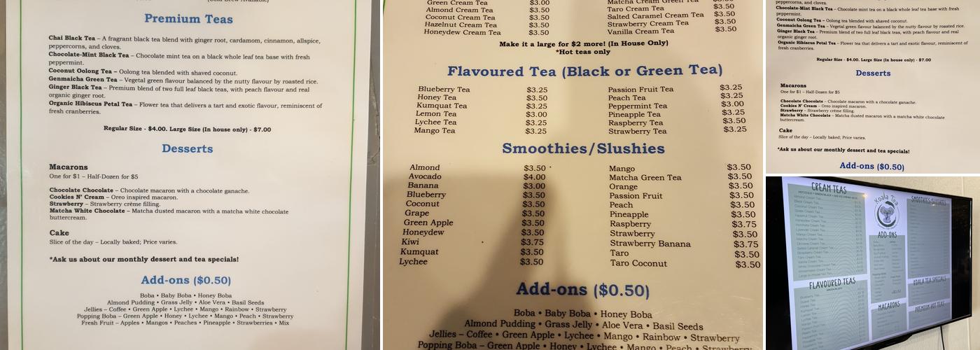 Koala Tea Menu