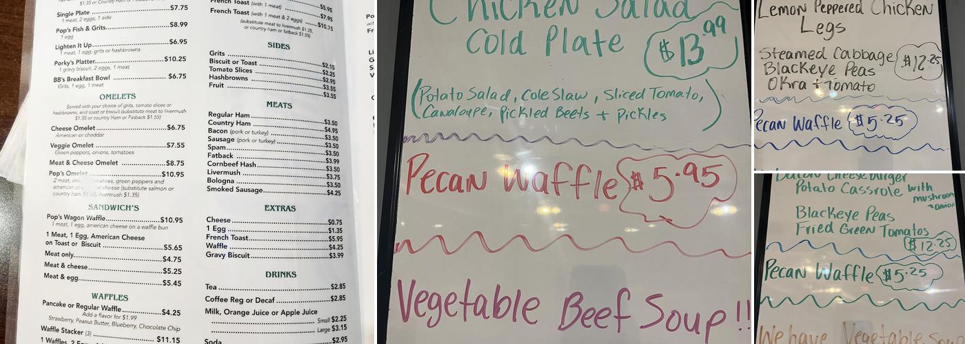 Pop's Cafe Menu