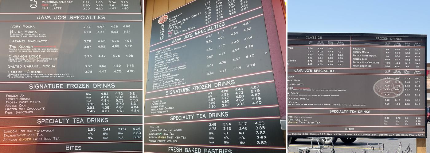 Java Jo's Menu