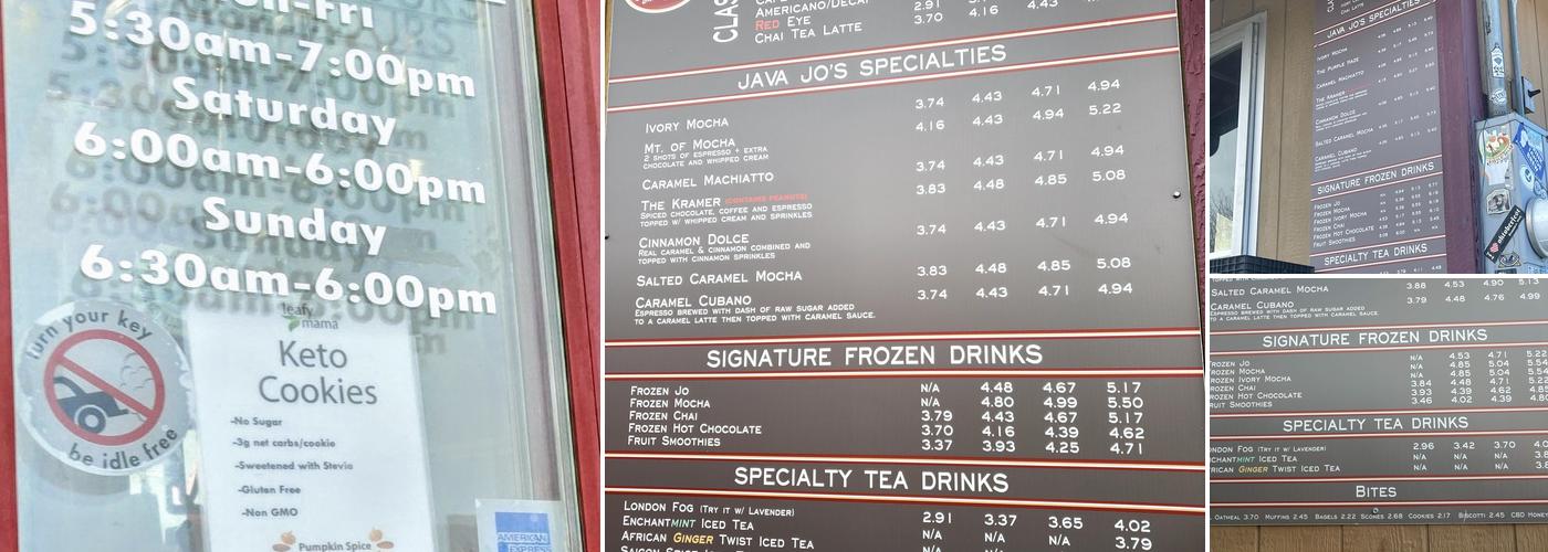 Java Jo's Menu