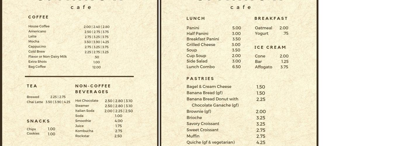 Sparrow Cafe Menu