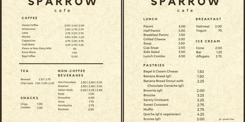 Sparrow Cafe Menu