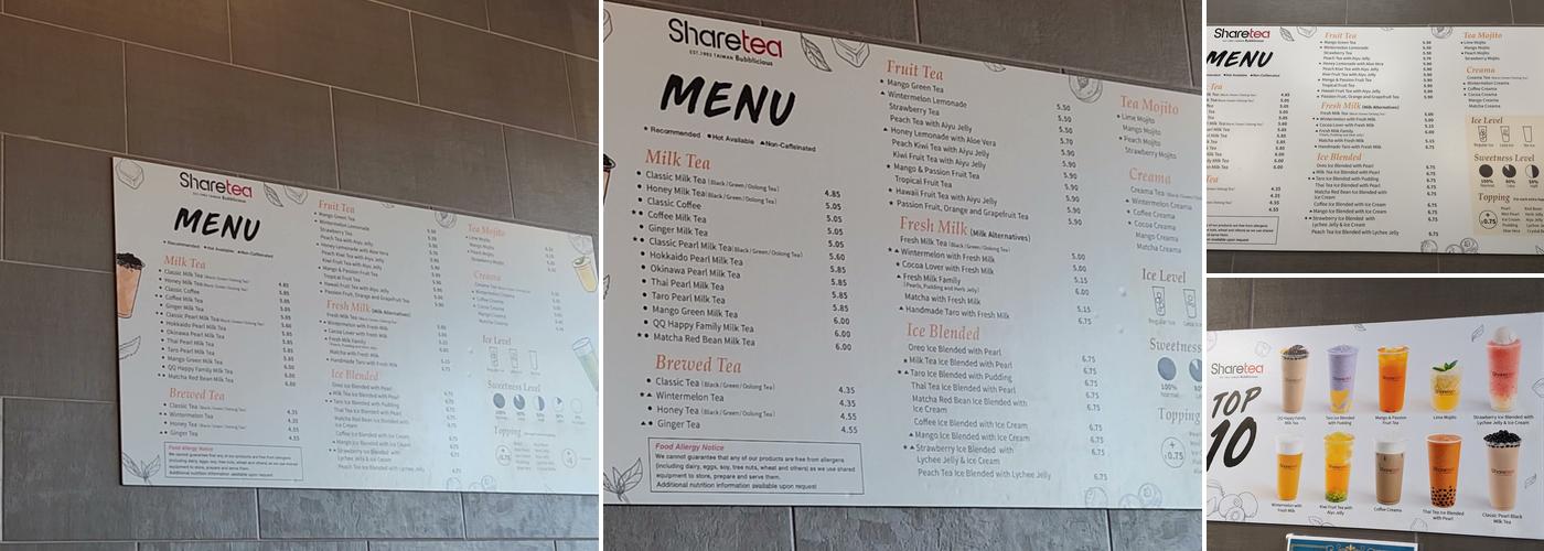 Sharetea Beaverton Menu