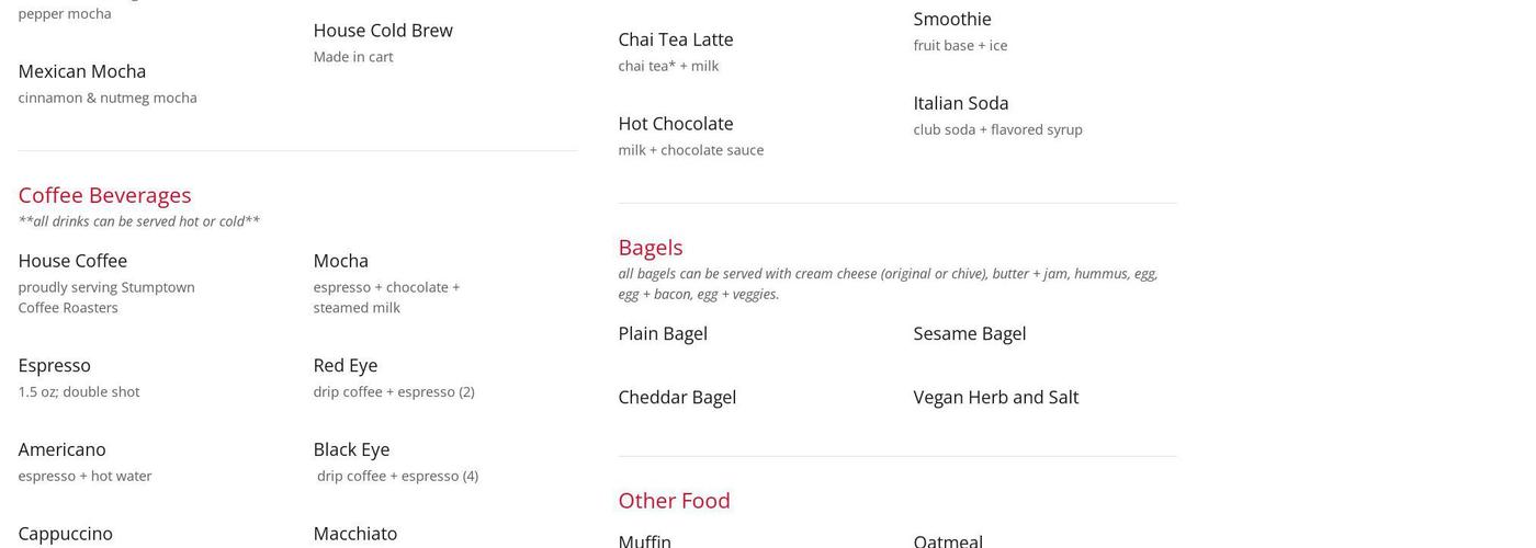 Bow Tie Baristas Menu