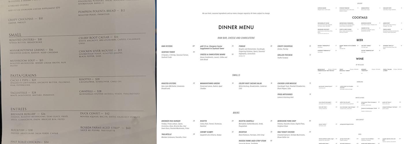 Brenner Pass Menu