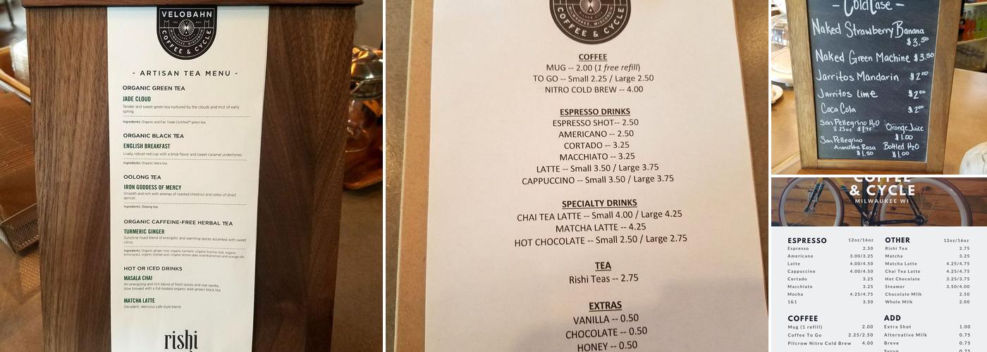 Velobahn Coffee and Cycle Menu