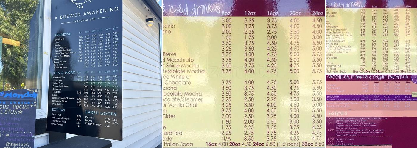 A Brewed Awakening Menu