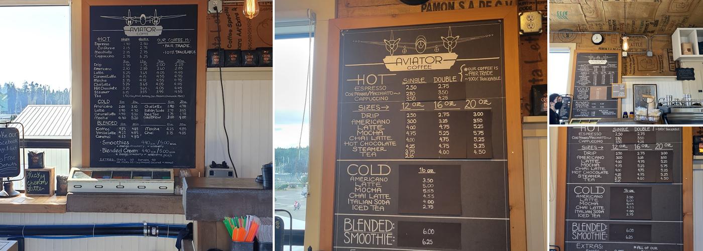 Aviator Coffees & Teas Menu