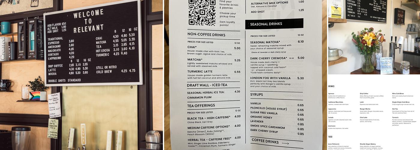 Relevant Coffee Menu