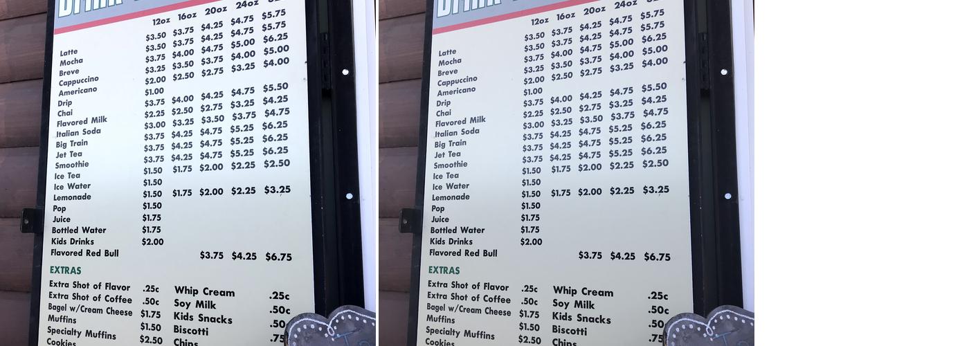 Cabin Espresso Menu